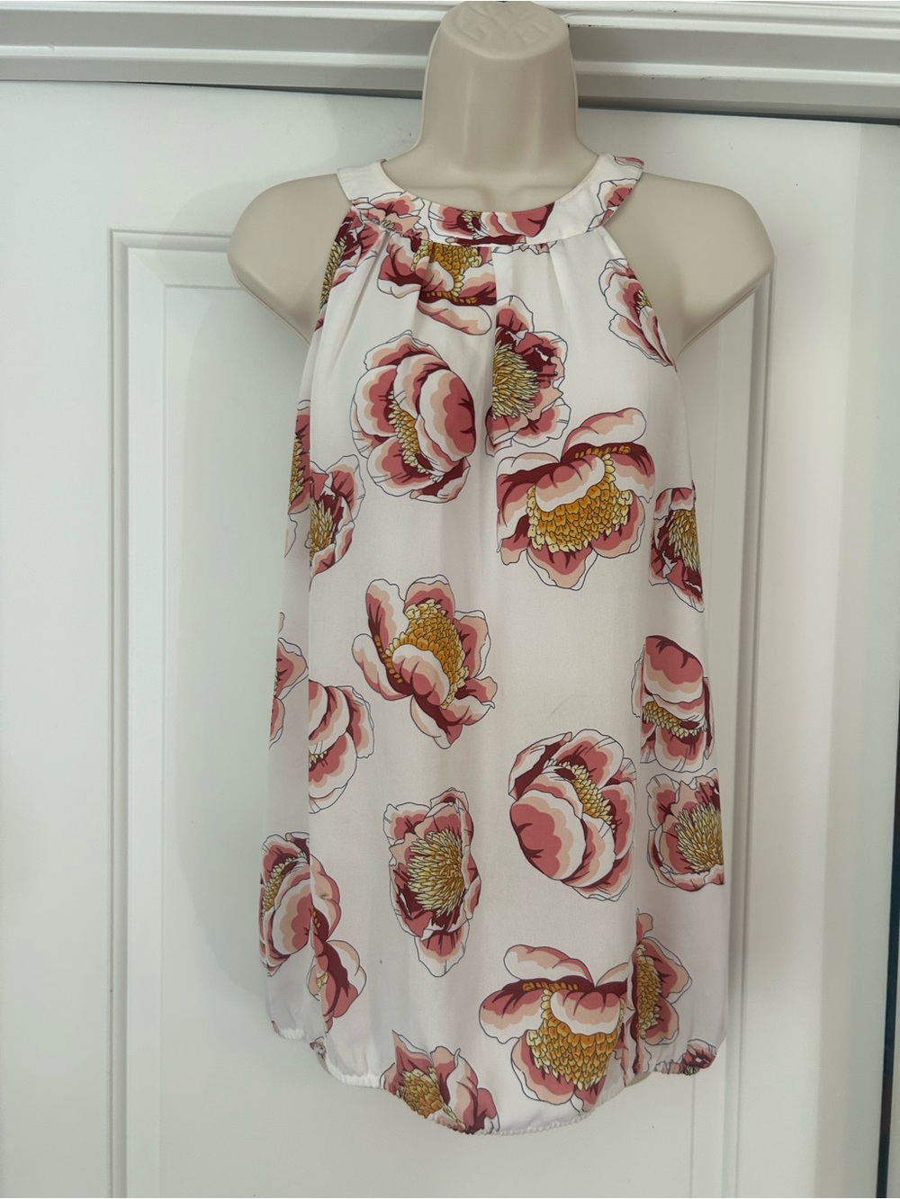 LOFT Floral Halter Blouse in White, Pink and Yellow